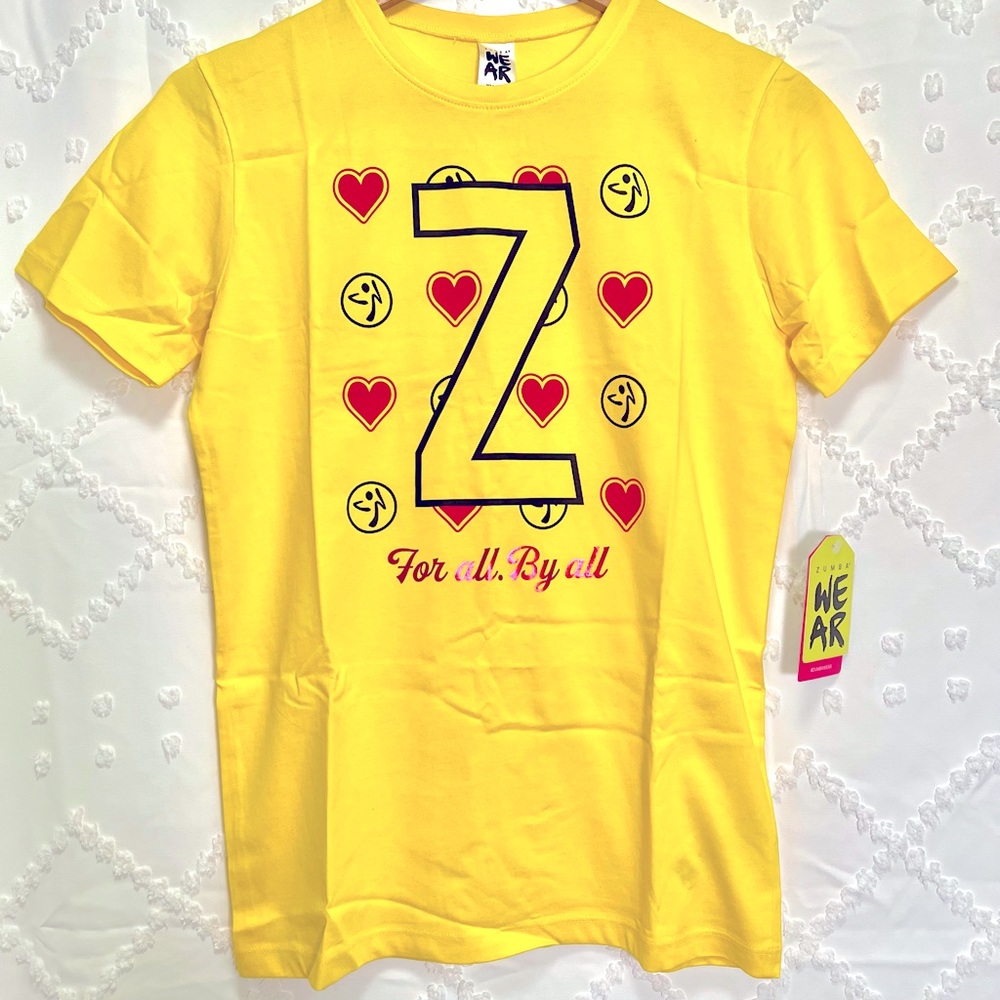 NWT Zumba Love T-shirt in vibrant yellow.  Size: Youth Medium